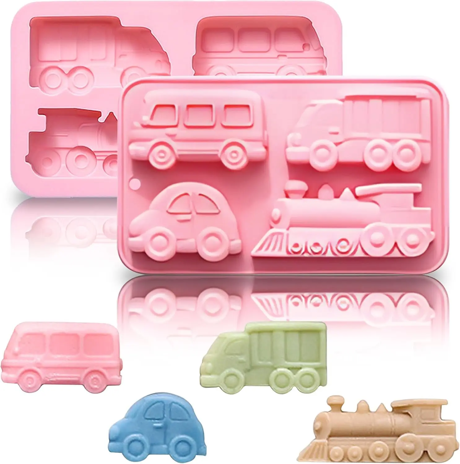 

2 Pack Car Silicone Molds 3D Transportation Candy Mould Non-Stick Car Shape Baking Tool for Cake Cupcake Jelly Pudding