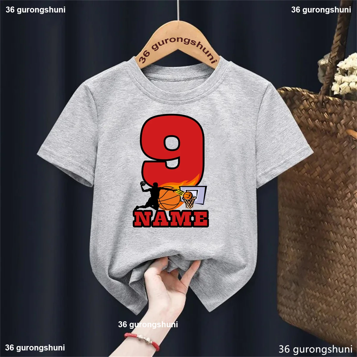 Basketball Theme-Sports Tee-Customized Name Birthday Shirt-Boys T-Shirt.1-10yeas Old Birthday Numbers Print Kids Clothes Tees