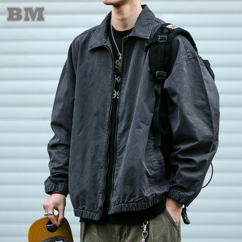 Japanese Vintage Casual Lapel Jacket For Men High End Men'S Clothing Cotton Work Jacket Harajuku Casual Fashion Coats Male