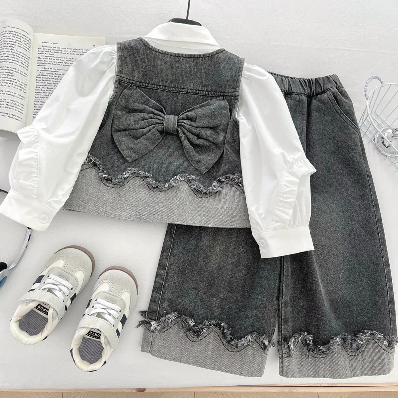 

New Girls' Autumn Clothing2025New Korean Style Fashionable Denim Outfit for Children, Stylish Vest for Little Girls