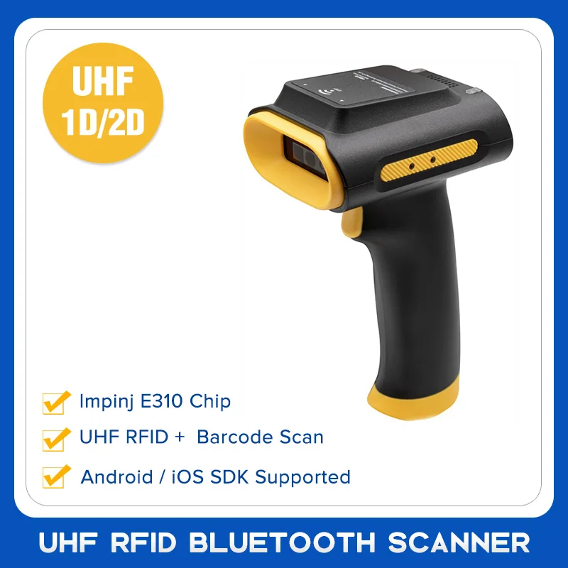 E310 Chip Bluetooth RFID Scanner Handheld Scanner with UHF and 1D/2D Barcode Scanning for Retail Inventory Management