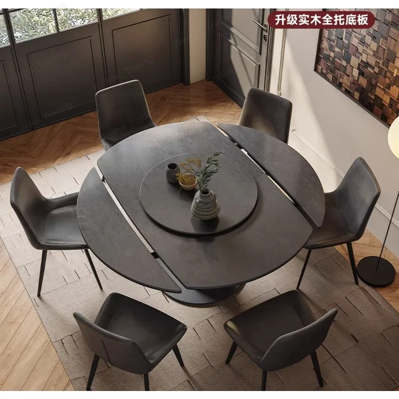 

Italian minimalist rock slab dining table Modern simple living room Home retractable round table Dual-purpose dining table