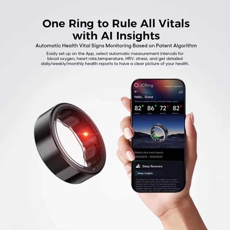 JCRing X5B Smart Health Ring Black Fitness & Sleep Tracker APP Control Compatible with Android IOS Men Women