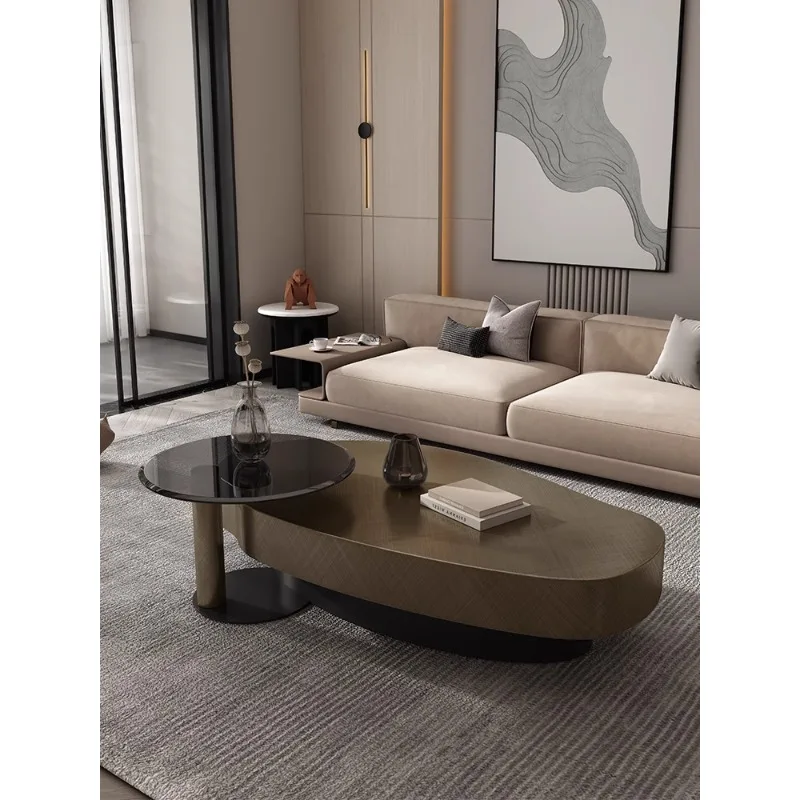 

Italian light luxury stainless steel special-shaped oval light luxury small home modern living room designer coffee table