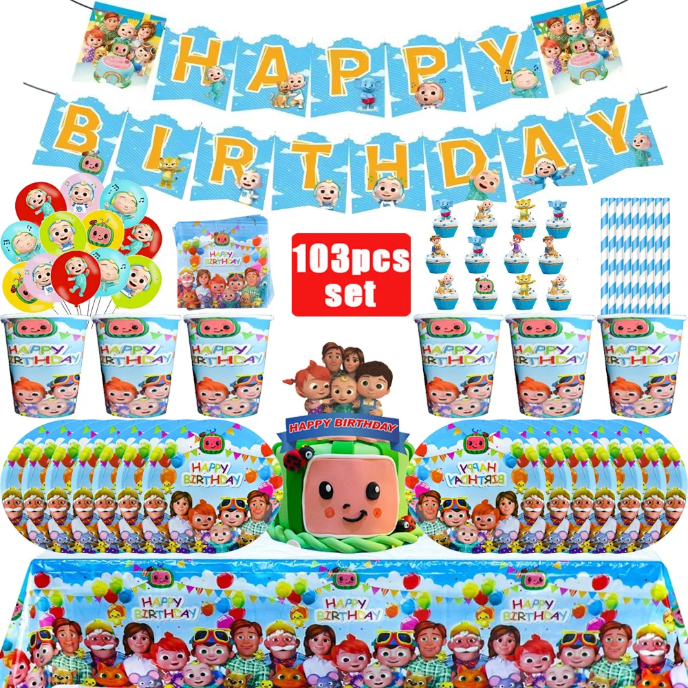 Cartoon-Familie Cocomelon Geburtstagsparty-Dekoration Wassermelone Junge Gastgeschenk Ballon Tortenaufsatz Teller Tischdecke Baby-Shower-Party-Zubehör – Detail 3