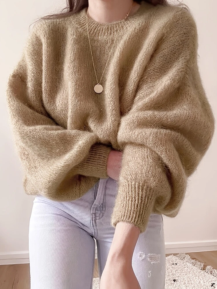 Fashion O-neck Long Sleeve Solid Color Sweater Elegant Women's Casual Loose Commute Jumpers Autumn Winter New Crochet Pullovers