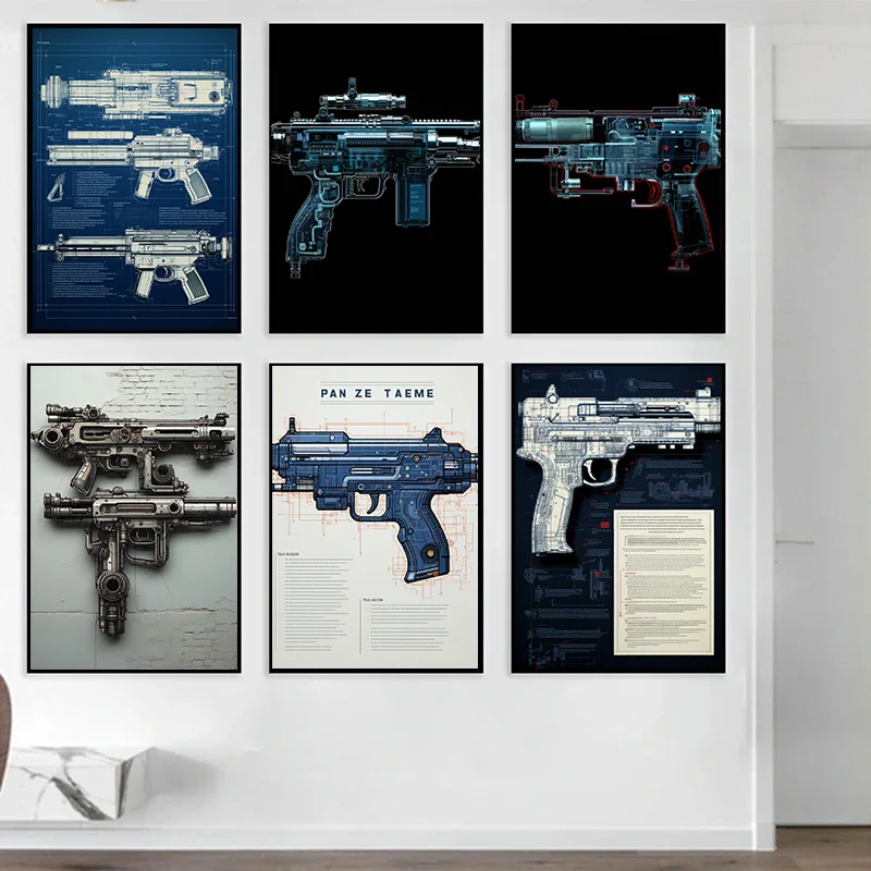 1Pcs Interior Paintings Canvas Painting Pictures Wall Decoration Exploded View Picture on the Wall Boys’ Bedroom Room Decor Gun