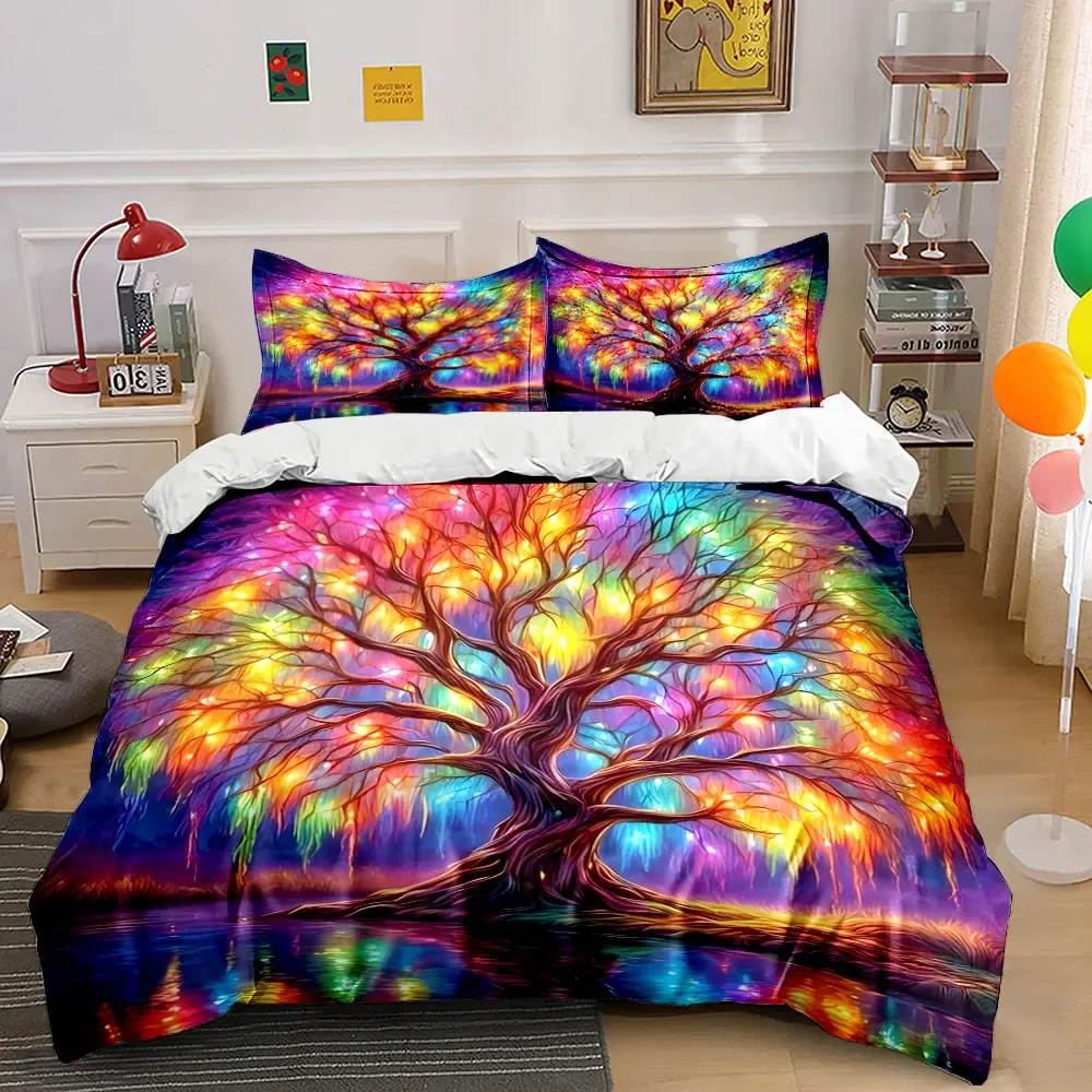 Colorful Tree Art Set Decor Multiple sizes kid's and adults' bedroom Exquisite 3PC bedding set, gift