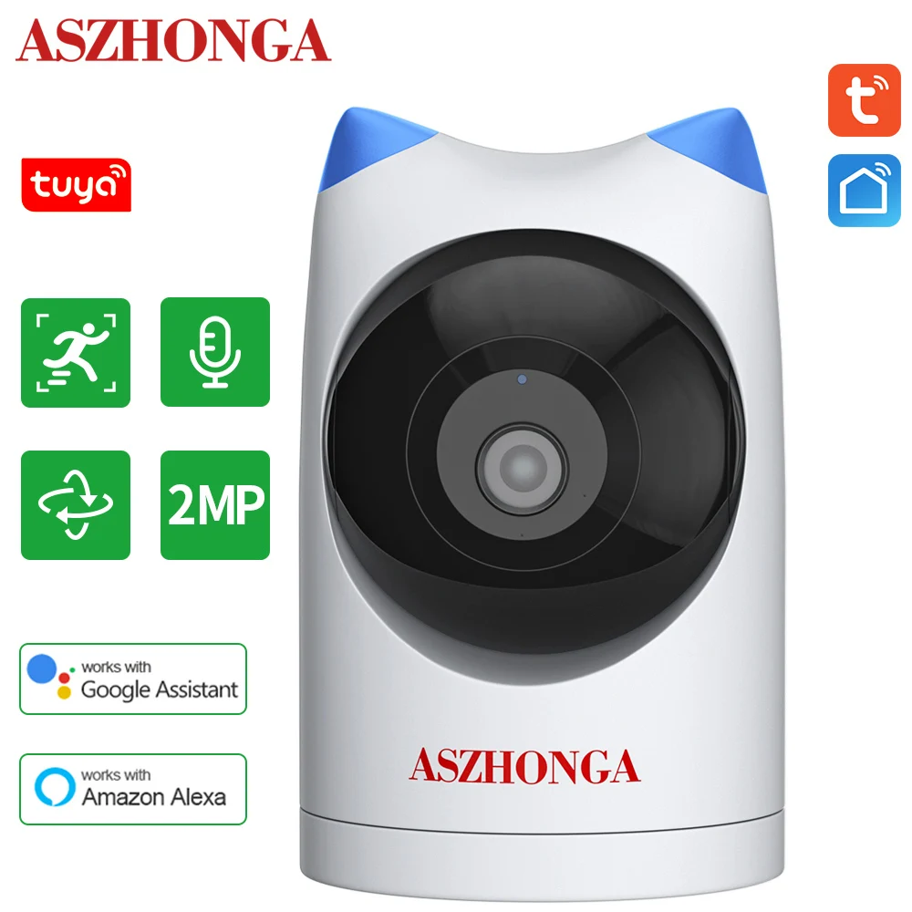 ASZHONGA 2MP kamera inteligentne życie dwukierunkowe Audio Tuya App HD inteligentny dom 1080P PTZ kryty dom bezprzewodowa kamera CCTV nadzoru