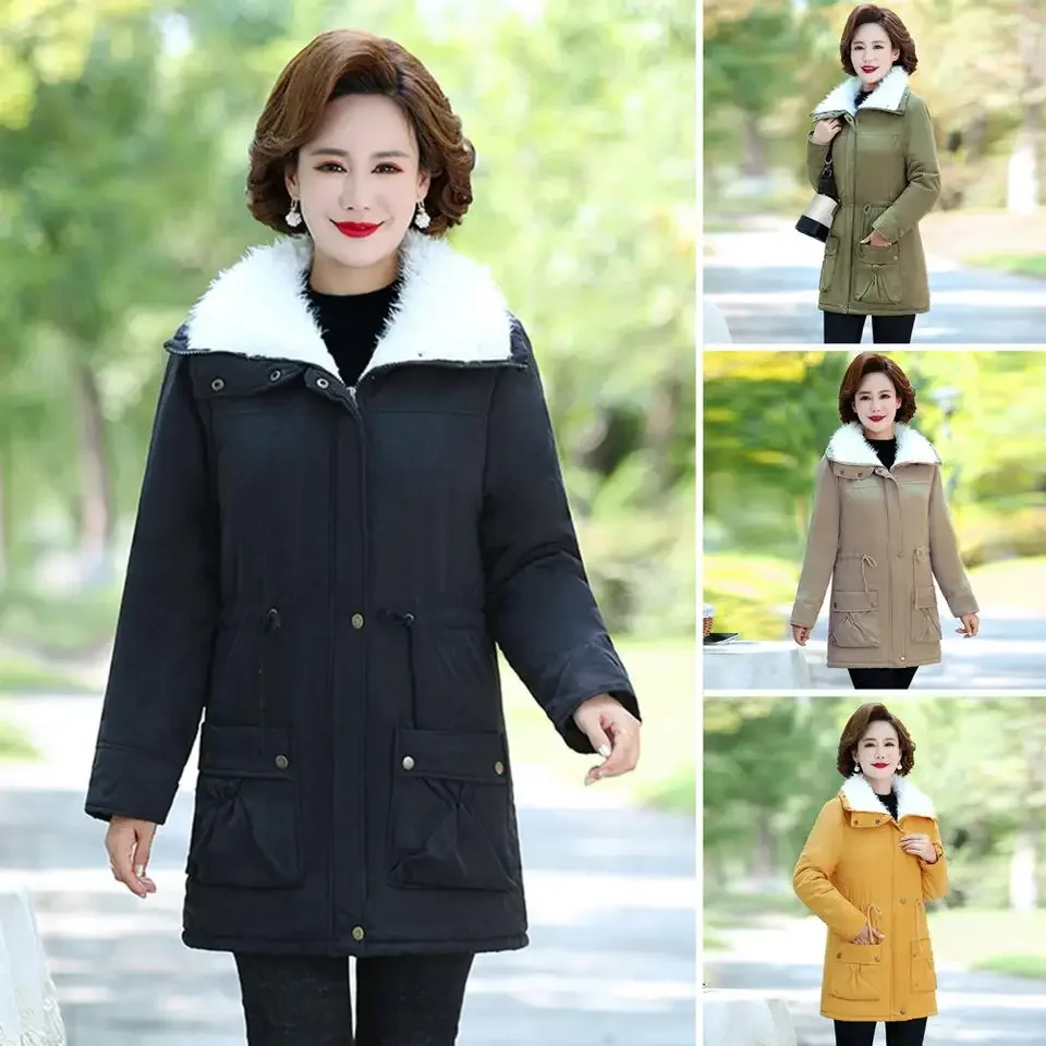 

Fashionable Cotton Women Winter Large Size Casual Thick Warm Cotton Coat Outerwear Mid Length Windproof Warm Coat