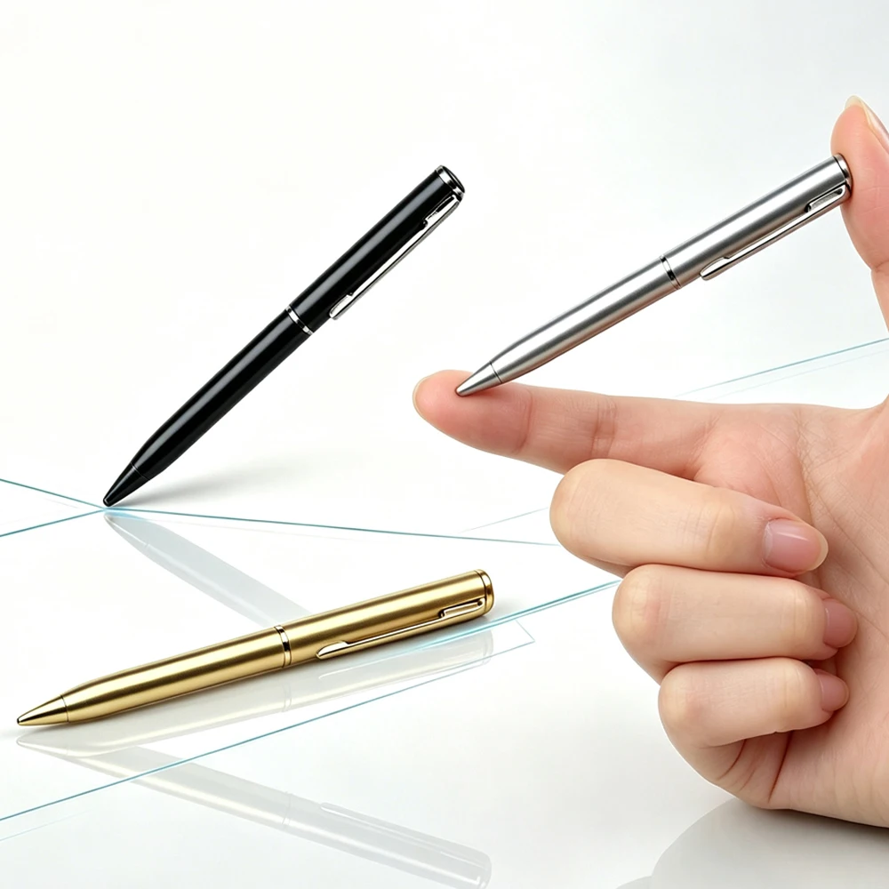 Mini Rotating Ballpoint Pens, 0.7mm Fine Point Lightweight Plastic Pocket Pens, Black/Gold/Silver Smooth Writing Office Signatur