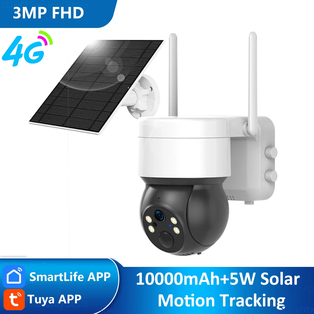 

Tuya SmartLife 4G LTE 3MP уличная водонепроницаемая камера слежения за человеком, цветное ночное видение, умная безопасность, солнечная IP-камера видеонаблюдения