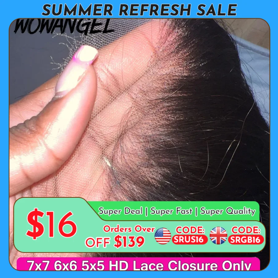 Wow Angel 5X5 HD Lace Closure Frontal Human Hair Straight Hair Melt Skins Pre Plucked 100% Real HD Lace Closure Only Virgin Hair