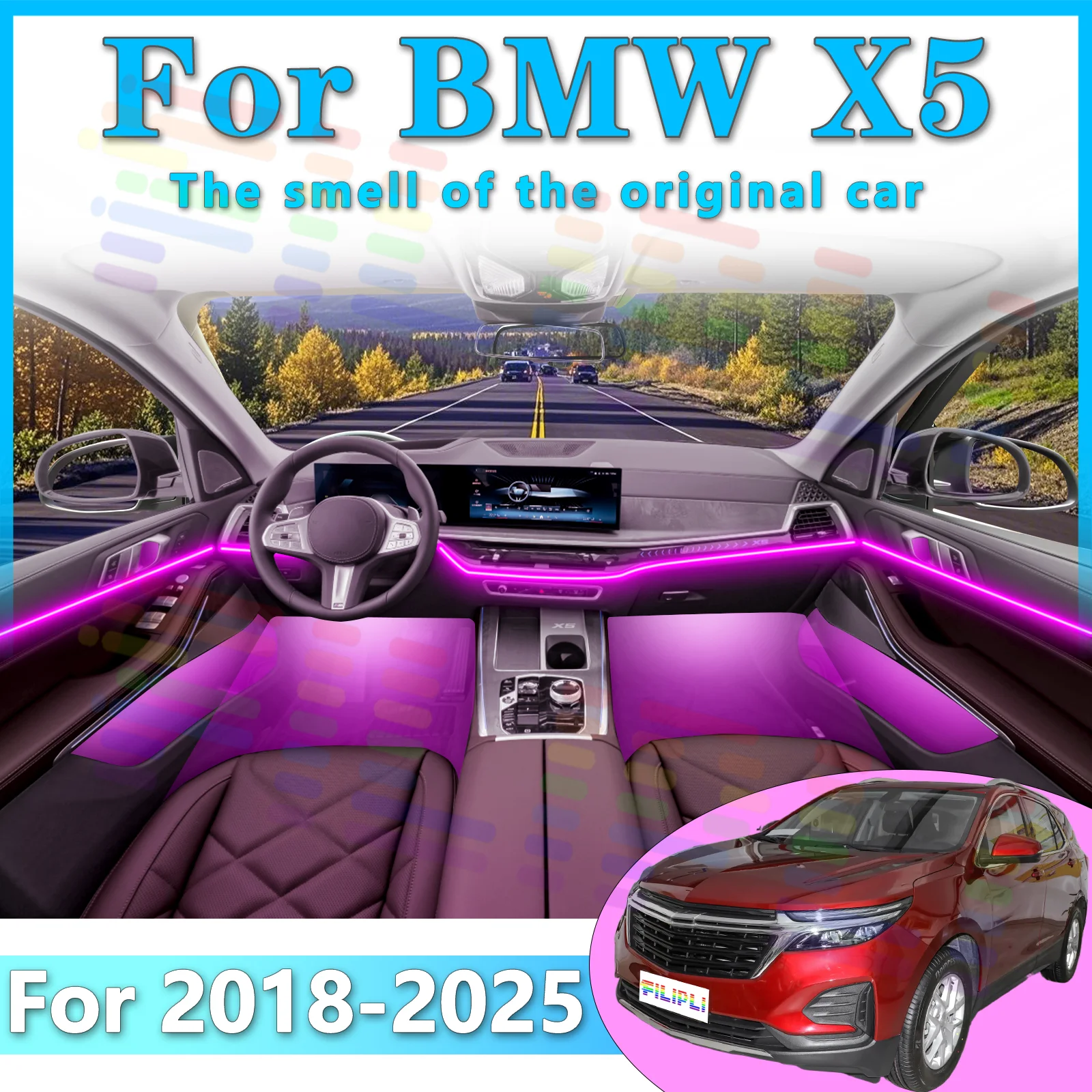 For BMW X5 G05 High-end Invisible Acrylic Vehicle Interior Ambient Strips RGB Music-triggered Mobile APP Chromatic Stream LED