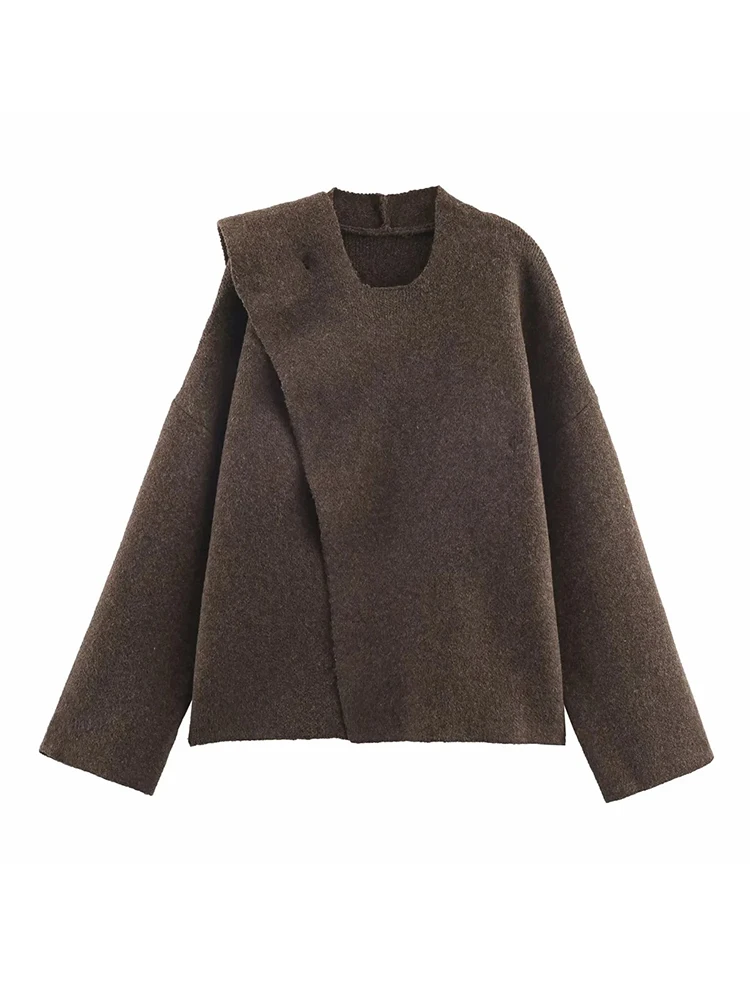 

Women New Scarf Pullover Long Sleeve Knitted Elegant Scarf Shawl Jackets Women Streetwear Causal Loose Fit Knitted Pullover