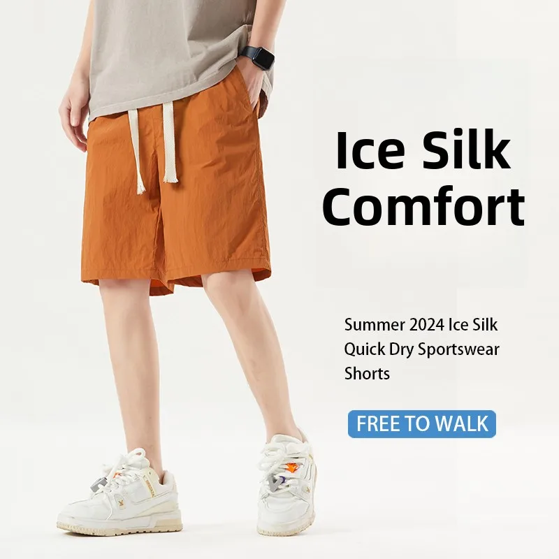 

Ice Silk Sports orts Men's Casual Beach Pants Loose Fit Youthful Sle Five-Quarter Length Trendy Summer New Arrival