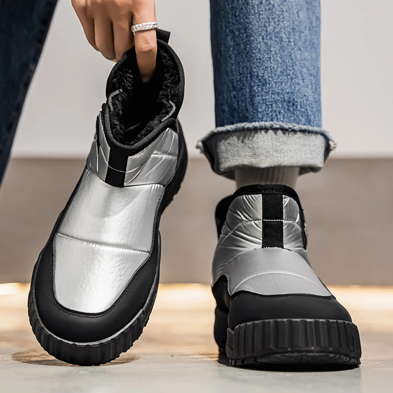 

Warm Fur Men's Snow Boots Autumn and Winter Fur-Lined Thickened Mid-Calf Cotton Shoes Men Thickened Fashion Casual Bakers Shoes