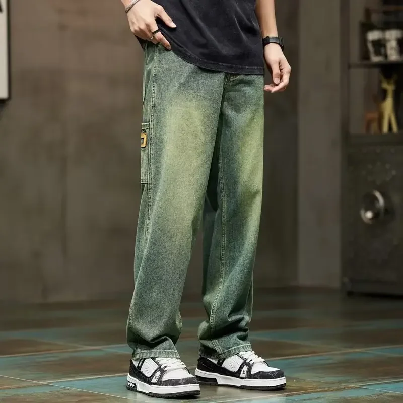 Korean Fashion Vintage Jeans Men Baggy Pants High Street Wide Leg Straight Loose Denim Pants Japan Streetwear Men Clothing