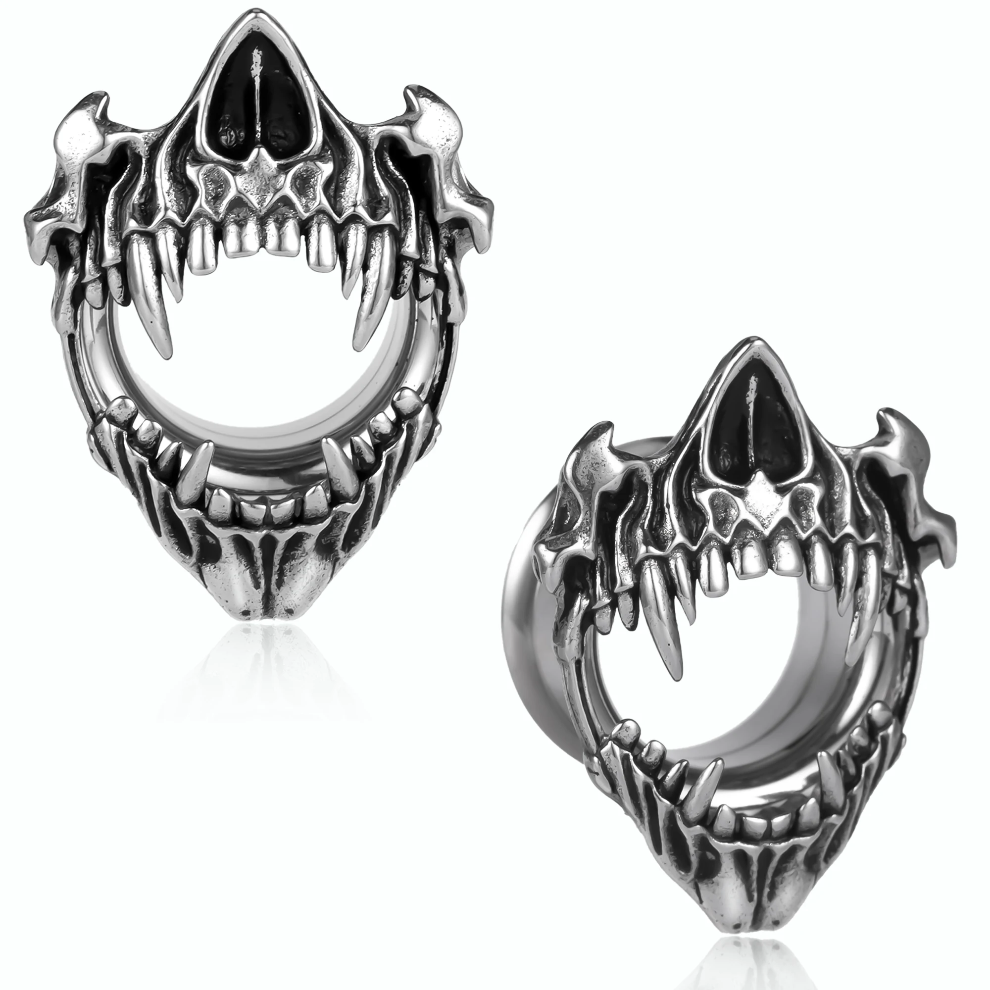 Vankula 2pcs 316 Stainless Steel Halloween Gothic Skull Ear Tunnels Plugs Gauges for Stretched Ears, Expander Piercing Jewelry