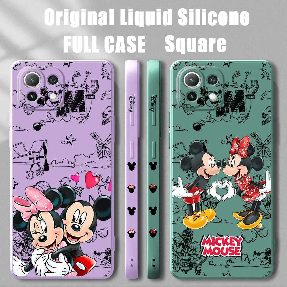 Square Liquid TPU Disney Mickey Mouse Case for Xiaomi Mi 12 Lite 12T 11T Pro 10 Lite 11 Lite 10T 13T 10T Pro Silicone Cover