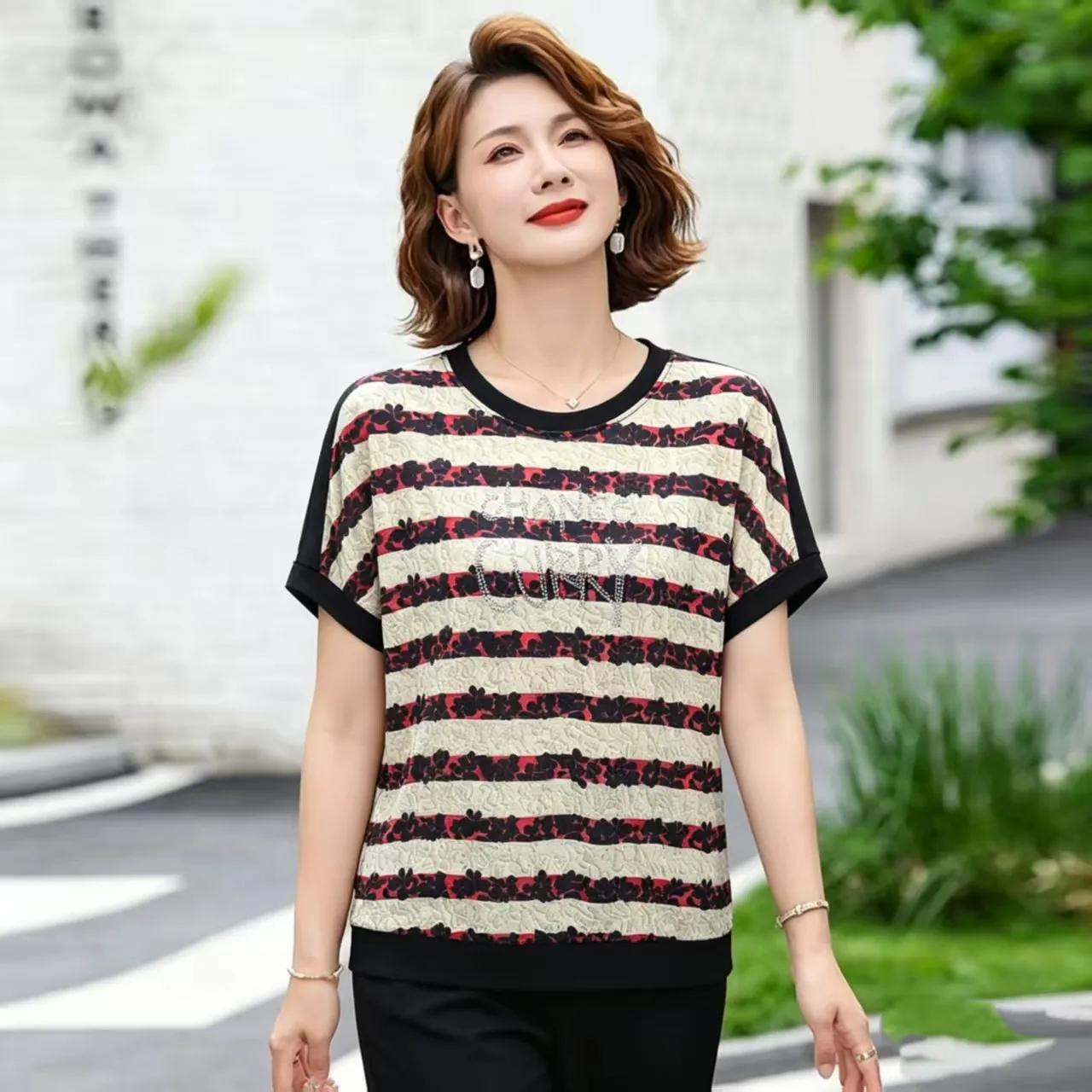 

Classic Summer Striped T-shirt Women's Shirt 2026 Tops New Fashion Home Garden Luxury Plus Size
