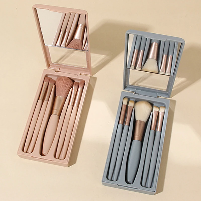 New Mini Makeup Brush Set with Mirror Super Soft Powder Eyeshadow Foundation Blush Brushes Portable Women Beauty Makeup Tool