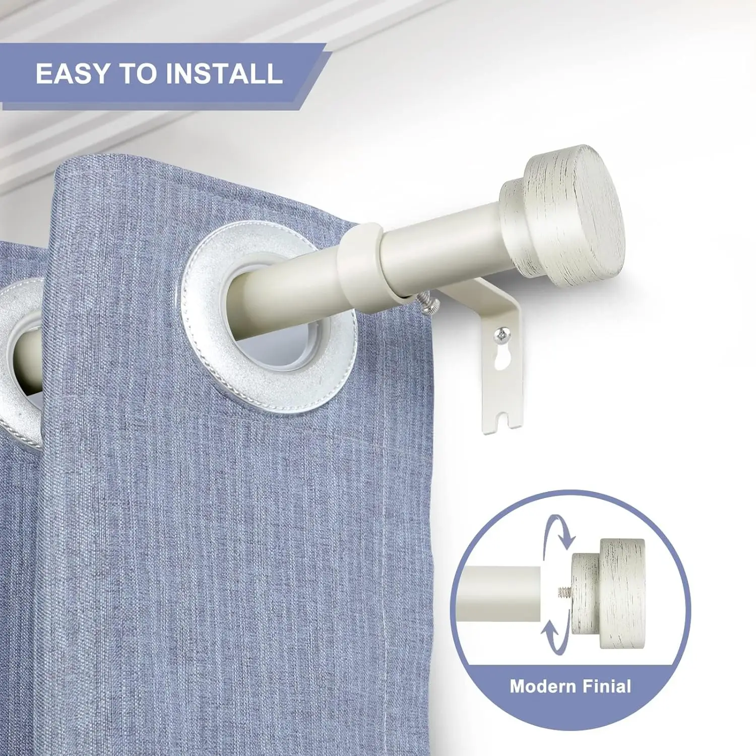 

Antique White Curtain Rods for Windows ，1 Inch Telescopic Rod ,Netted Texture Finials Drapery Rods,Bathroom Shower Curtain Rods