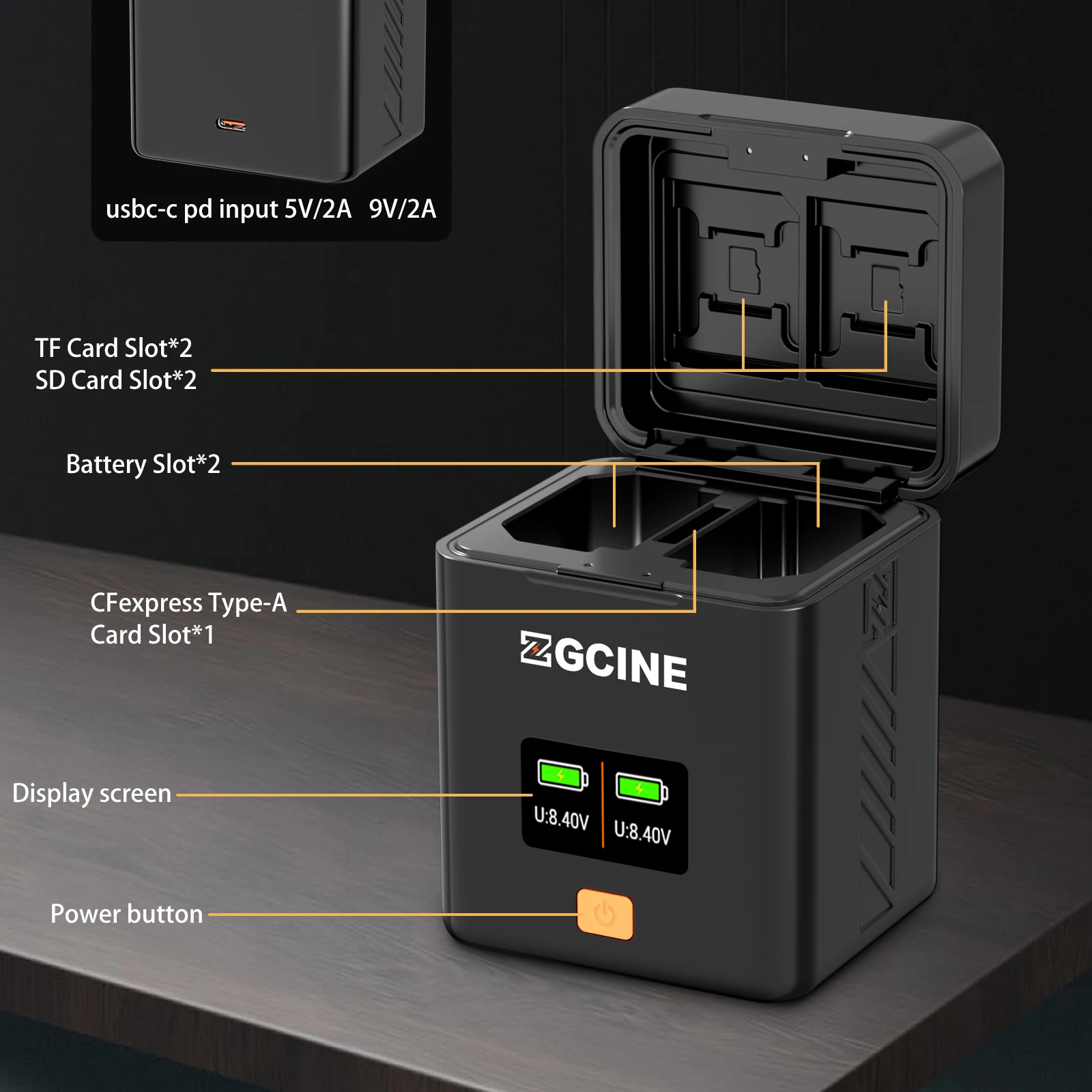 ZGCINE PS-E17 Portable Camera Battery Charging Station Charging Case 2 Slots Battery Storage Charger Box for Canon LPE17 Battery