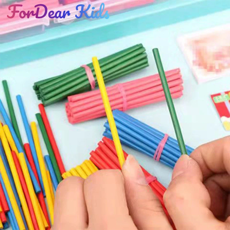 Palos de bambú coloridos para contar matemáticas, 100 piezas, material didáctico Montessori, juguete de aprendizaje de matemáticas para niños en edad preescolar