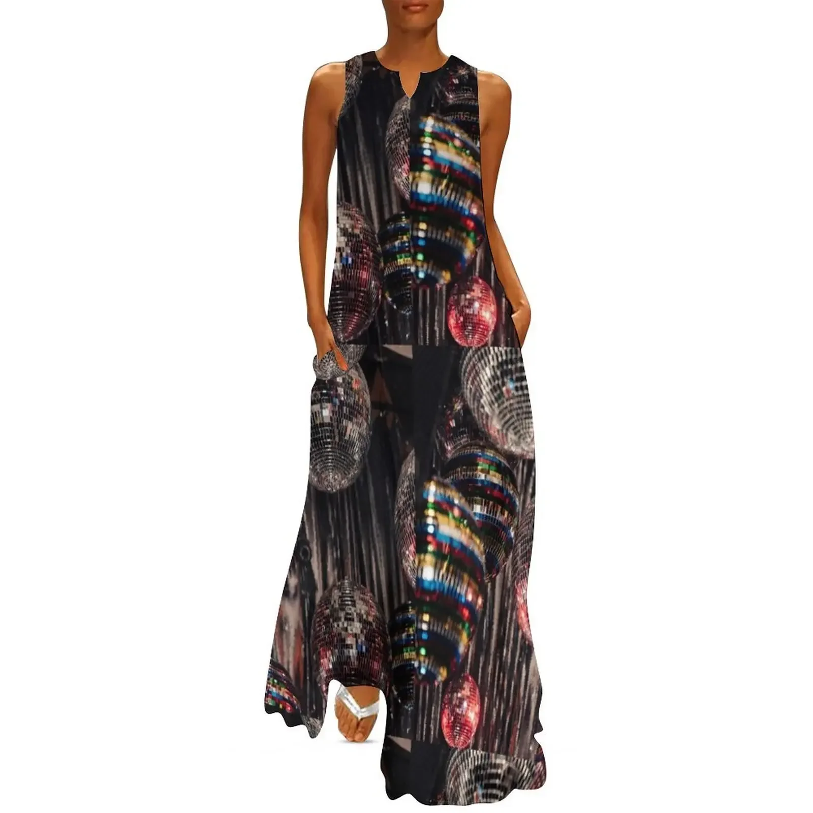 

Silver Disco Balls Long Dress Prom gown luxury woman party dress women party dresses Dress