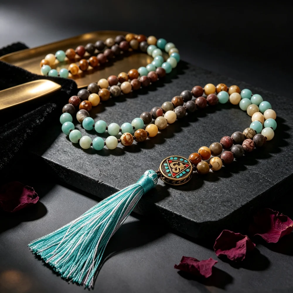 Woman with long necklace, natural gemstone jewelry tiger eye stone, fashionable beaded necklace pendant, tassel pendant, XL285