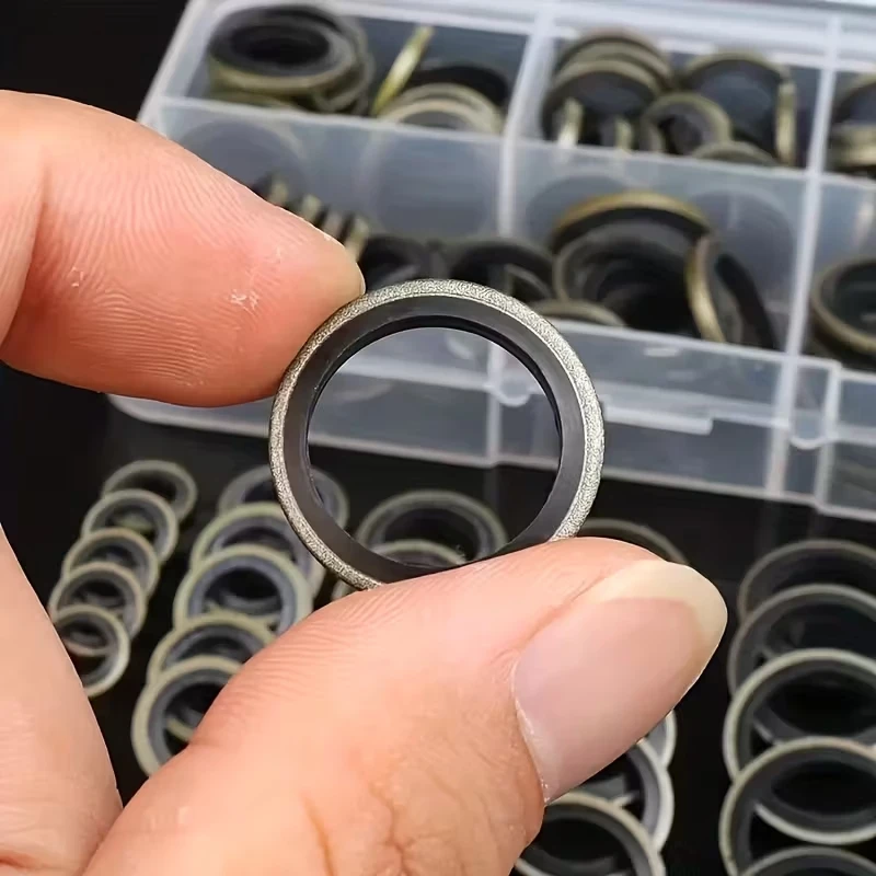 100-Piece Automotive Oil Pan Drain Plug Gasket Set - Includes Drain Bolt Washers, Rubber Gaskets and Replaceable Seals in Sizes