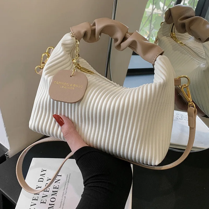 

2025 Vertical Stripe Tote Bag for Women Niche Design Shoulder Crossbody Purse Textured Fashion Handbag Chic Versatile Style