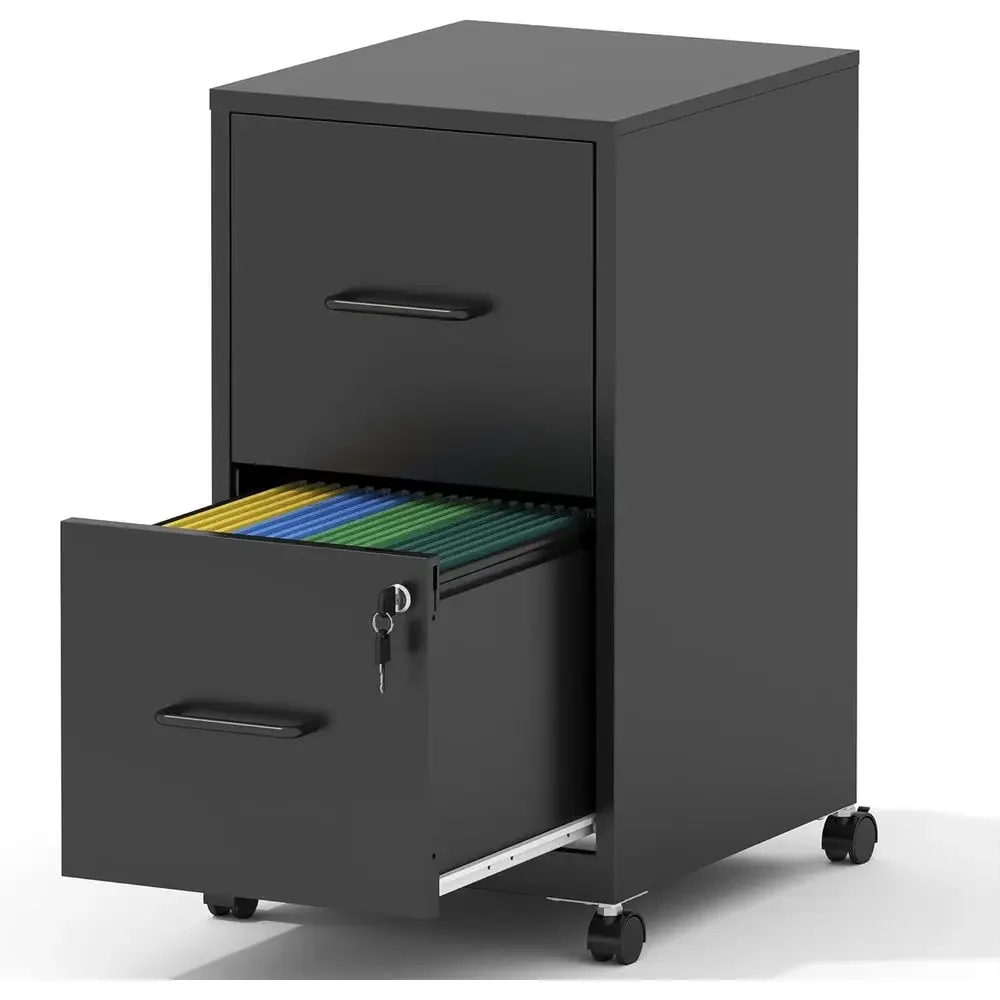 2-Drawer Mobile Steel Cabinet with Lock and Wheels, Under Desk Storage, Suitable for Home or Office, Legal/Letter File Capacity