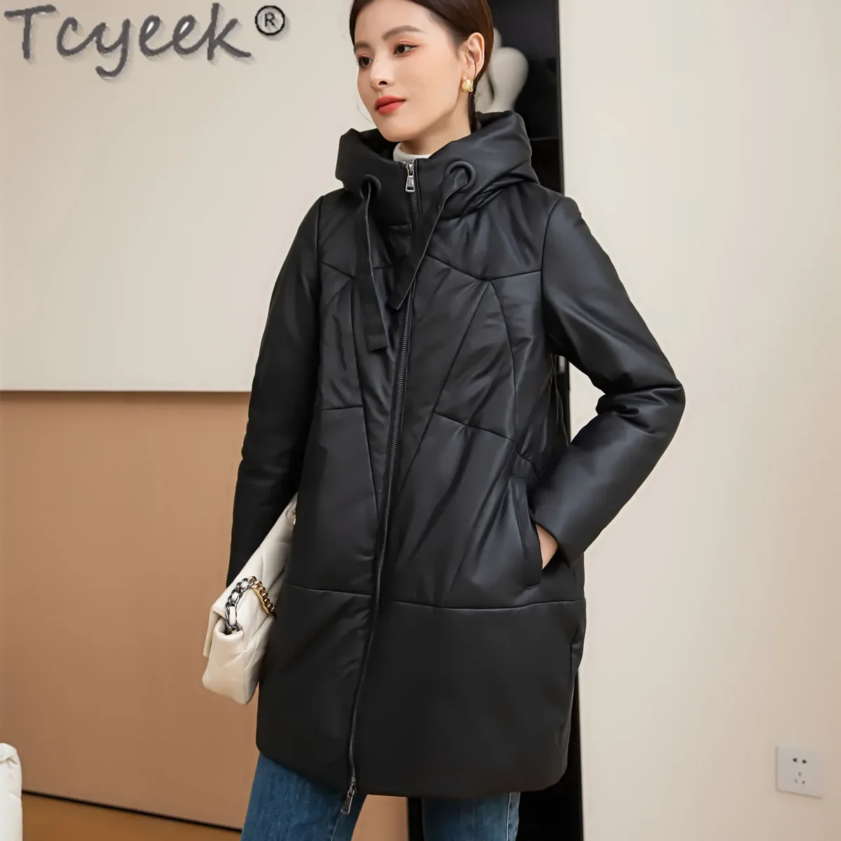 Tcyeek Genuine Leather Down Jacket Women Mid-length Winter Jackets Top Layer Sheepskin Coat for Woman Clothing Casaco Feminino