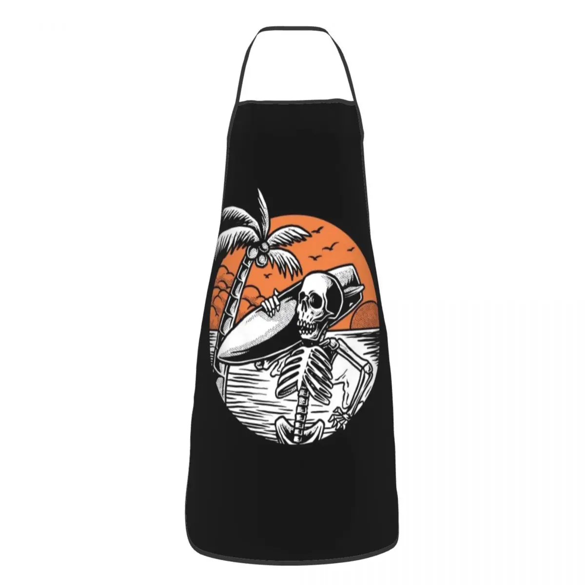 Custom Summer Surf Skeleton Surfing Apron for Women Men Unisex Bib Cooking Kitchen Tablier Cuisine Chef Painting