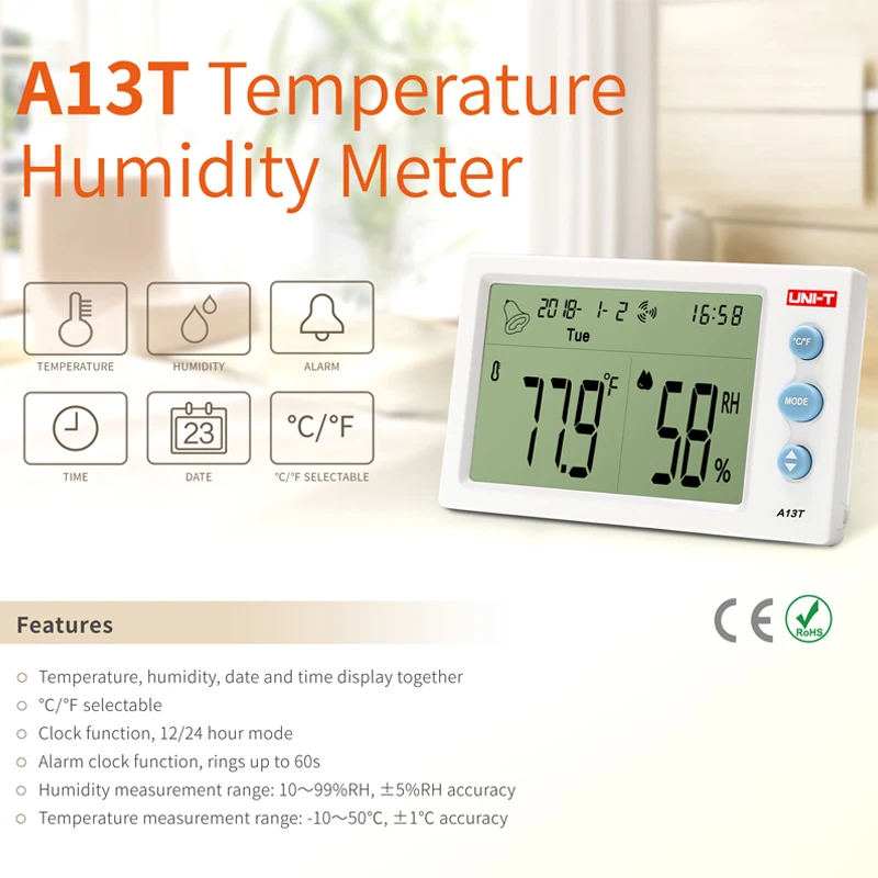 UNI-T A12T A13T Digital LCD Thermometer Hygrometer Temperature Humidity Meter Alarm Clock Weather Indoor Outdoor Instrument