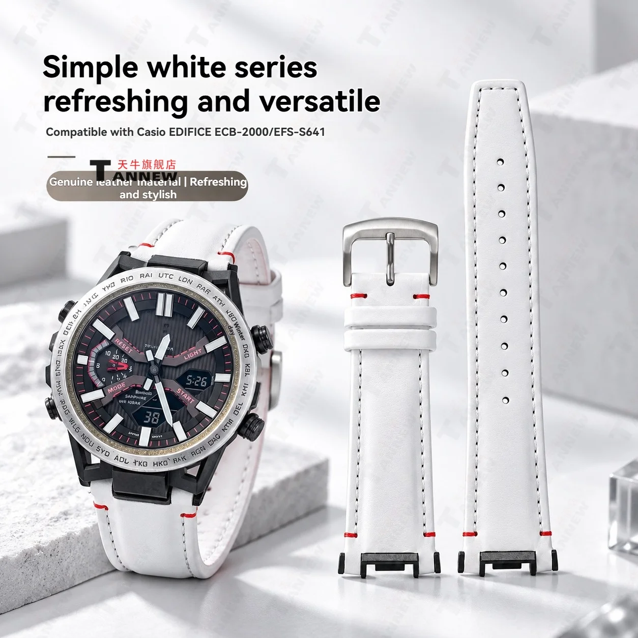 Cowhide Leather Replacement Watch Band for Casio EDIFICE Honda ECB-2000 EFS-S641 Notched End Custom Wrist Strap Accessories