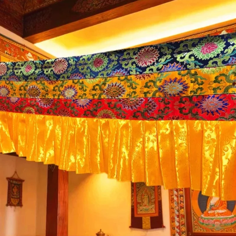 Tibetan Nationality Buddhist Hall Decorative Curtains Wall/table Borders Thick Satin Fabric Praying Blessings Worshiping Buddha