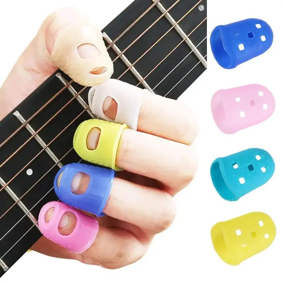 4pcs/set Non-Slip Guitar Fingertip Protectors Solid Color DIY Craft Glove Silicone Finger Guards Rubber Thimble