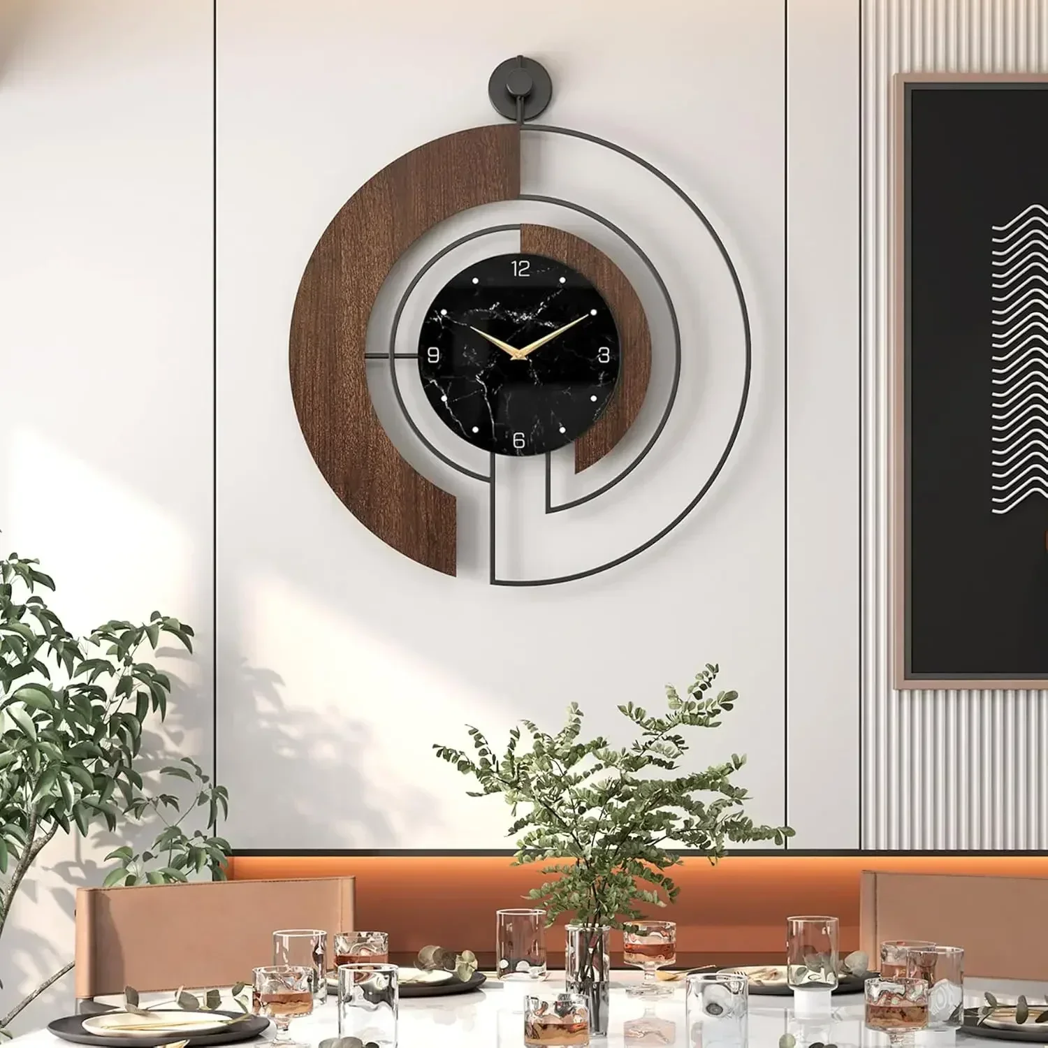 Hot salesExclusive Offer Modern Walnut Marble Dial Wall Clock, Large Wood Metal Frame Silent Non Ticking Wall Clocks for Living