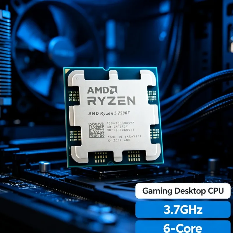 Processador AMD R5 7500F para Desktop 3.7GHz 6 Núcleos 12 Threads 5NM 32MB L3 100-000000597 Socket AM5 para Montagem de PC Gamer