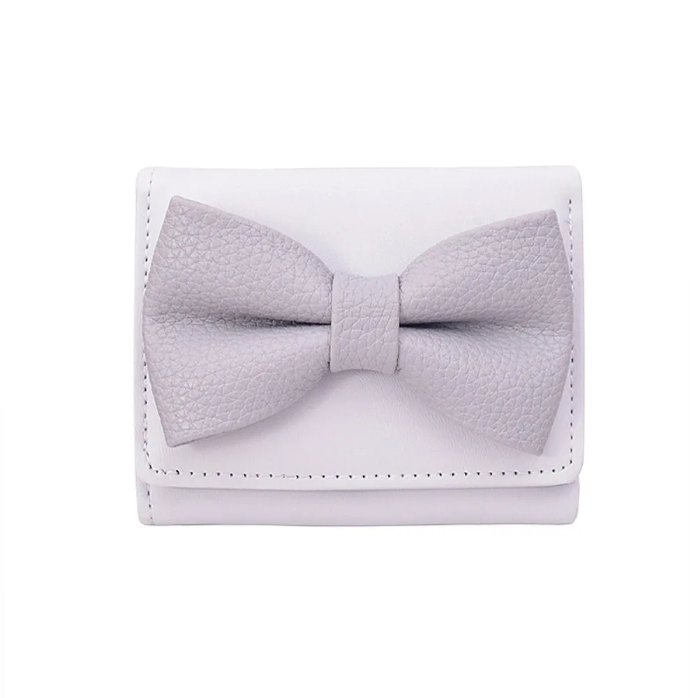 

Fashion Pu Leather Cute Bow Short Wallet Korean Style Printing Folding Purse Coin Purse Bank Card Bag Card Holder Outdoor