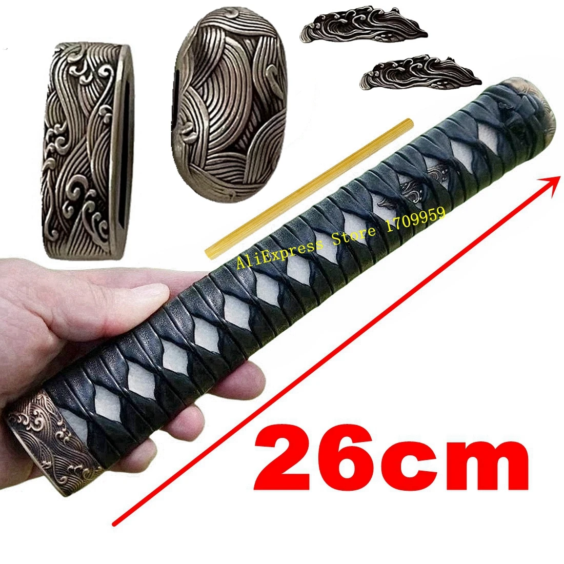 Pele de raio real tsuka couro ito espada lidar com bronze onda do mar menuki fuchi kashira para japonês katana wakizashi diy fazer acessórios