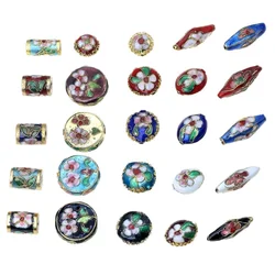 Wheel/Cylinder Shape Enamel Handmade Craft Flower Cloisonne Copper Spacer Beads Charms For Jewelry Making DIY Bracelet Eardrop