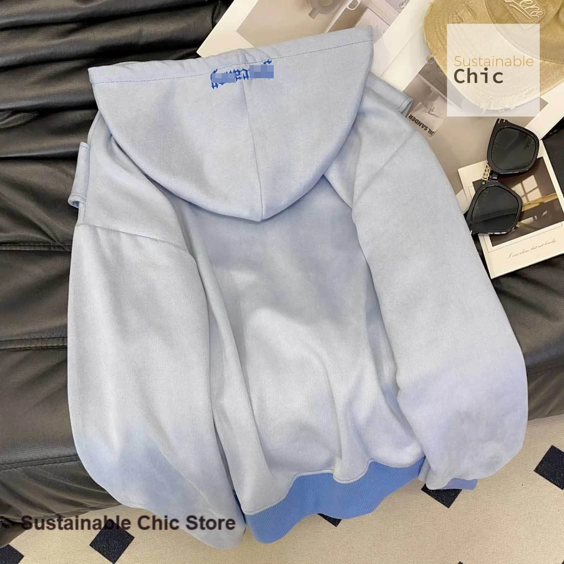 American retro old letter embroidery hooded sweater women's autumn and winter plus velvet casual plus large size loose top