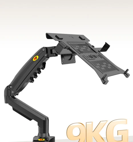 Imagen 2 del producto Soporte de escritorio NB F80 con bandeja para portátil de 10""-17"", base para notebook, soporte de gas con brazo largo, movimiento completo, inclinación, abrazadera y orificio para cable.