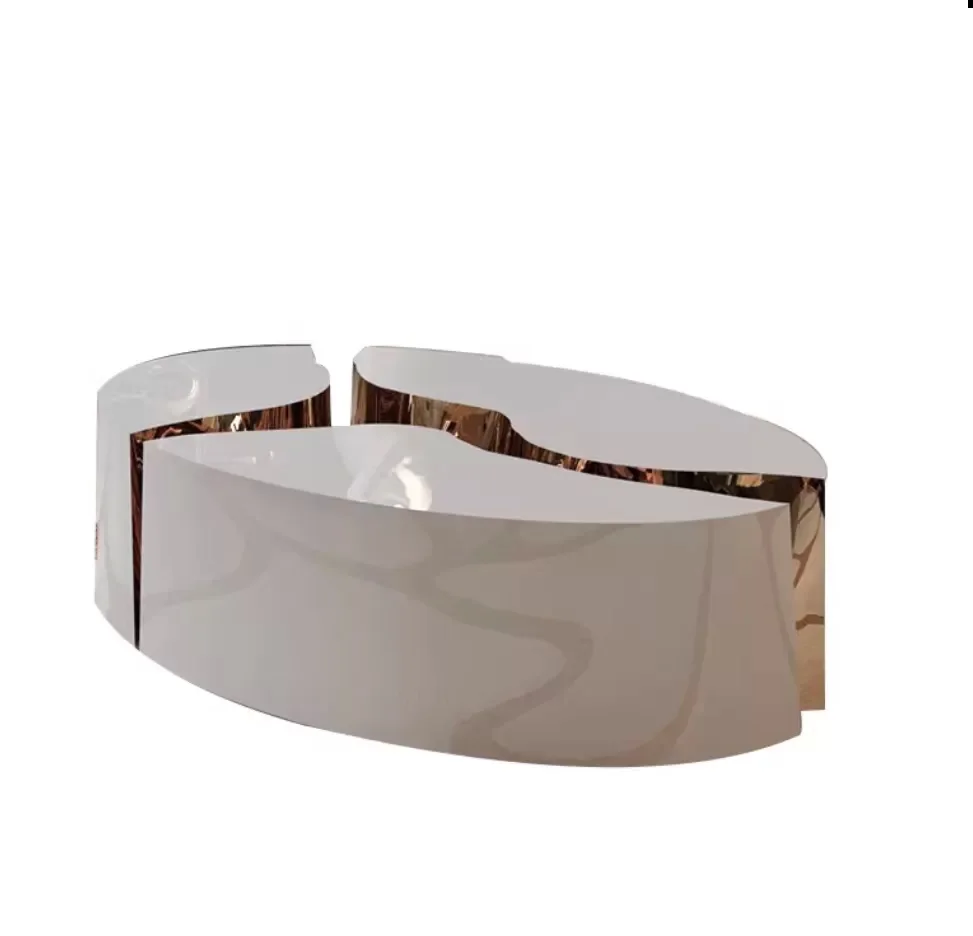 Irregular Nesting Coffee Tables, Modern Stainless Steel Coffee Table Set of 3 with High Gloss White Top & Gold Mirror Finish