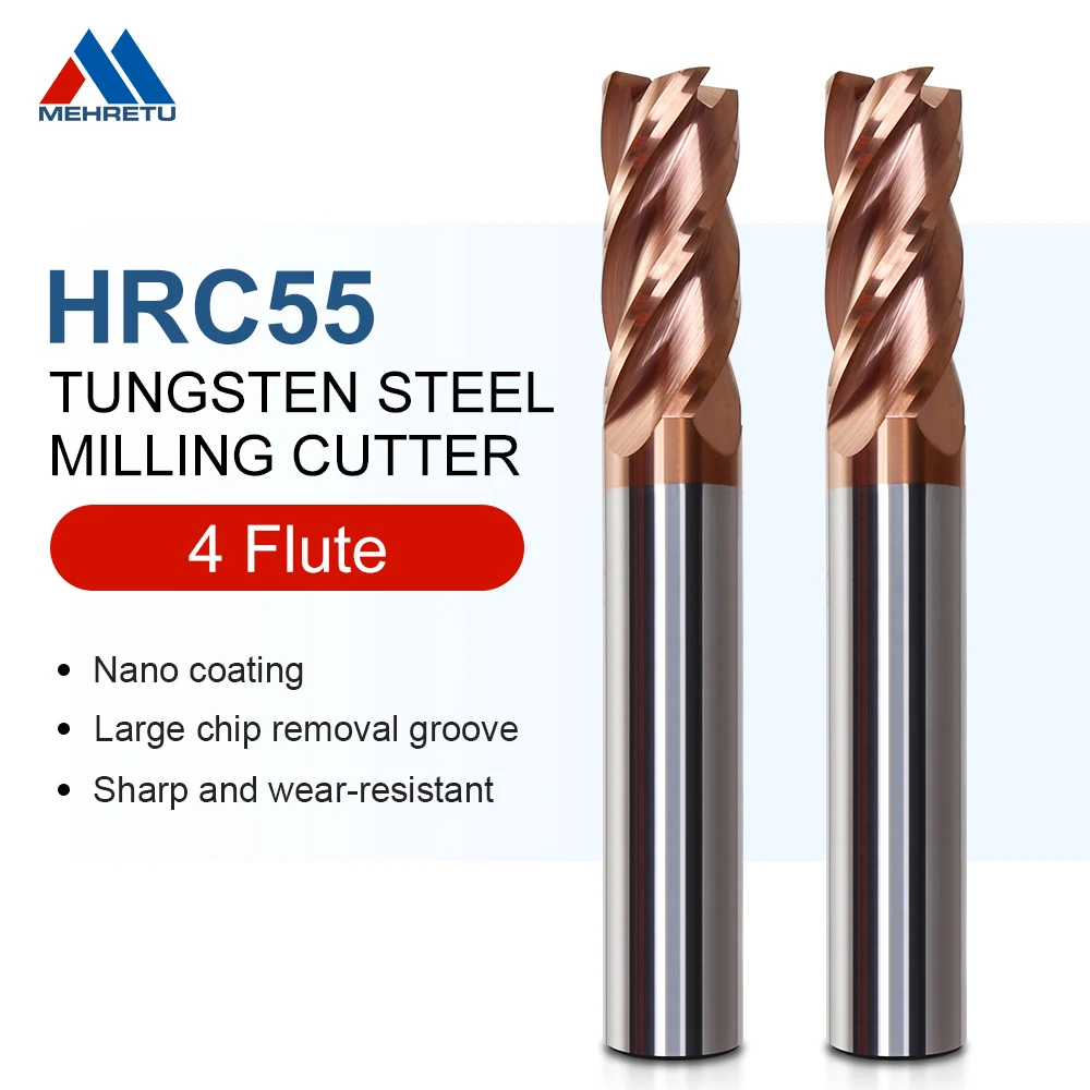 

MEHRETU HRC55 Carbide End Mill 4Flutes Flat Milling Cutter Alloy Coating Tungsten Steel Cutting Tool CNC Maching Endmills