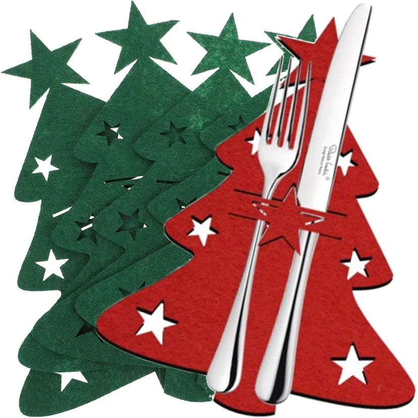 Christmas Fork Knife Covers Cutlery Holders Xmas Tree Pocket Tableware Holder Bags Family Party Dinner Table Felt Cover Decor